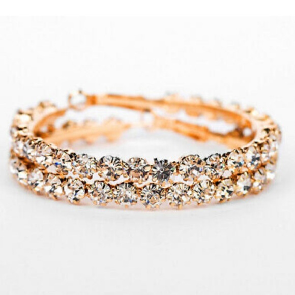 NEW 18k Gold Plated Diamond Hoop Earrings - Picture 5 of 5